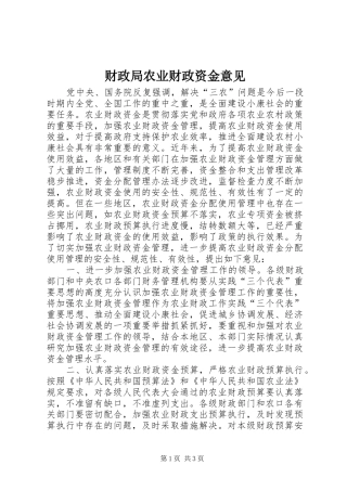 2024年财政局农业财政资金意见