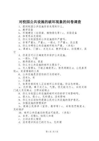 2024年对校园公共设施的破坏现象的问卷调查