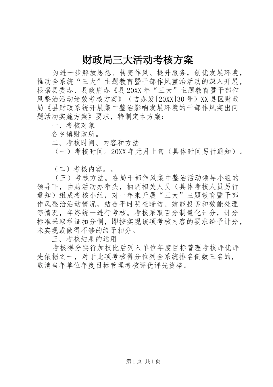 2024年财政局三大活动考核方案_第1页