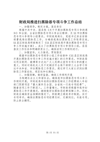 2024年财政局推进扫黑除恶专项斗争工作总结