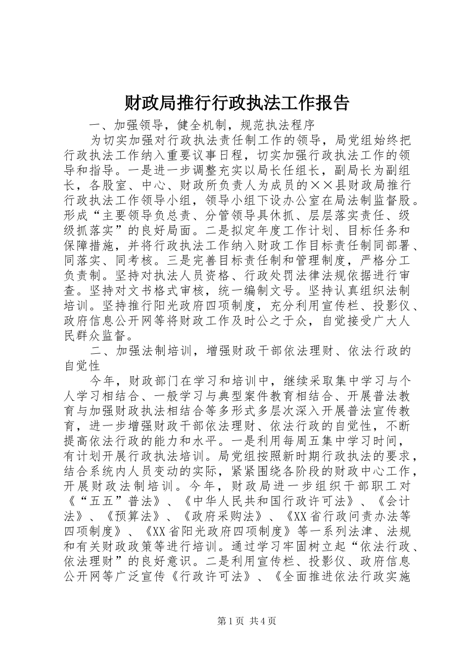 2024年财政局推行行政执法工作报告_第1页