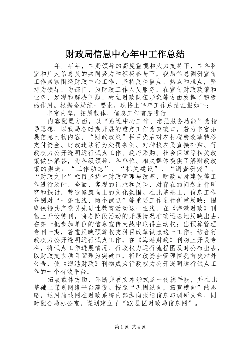 2024年财政局信息中心年中工作总结_第1页