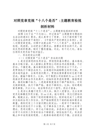 2024年对照党章党规十八个是否主题教育检视剖析材料