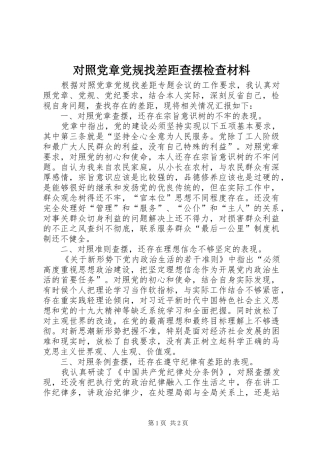 2024年对照党章党规找差距查摆检查材料