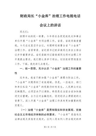 2024年财政局长小金库治理工作电视电话会议上的致辞