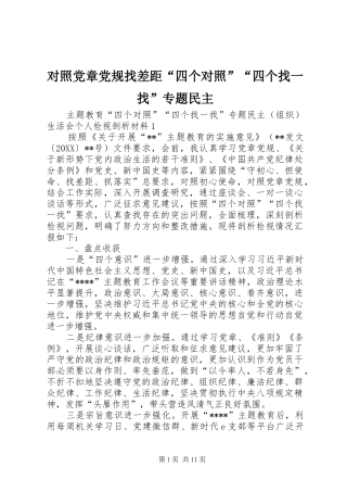 2024年对照党章党规找差距四个对照四个找一找专题民主