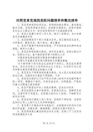 2024年对照党章党规找差距问题清单和整改清单
