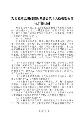 2024年对照党章党规找差距专题会议个人检视剖析情况汇报材料