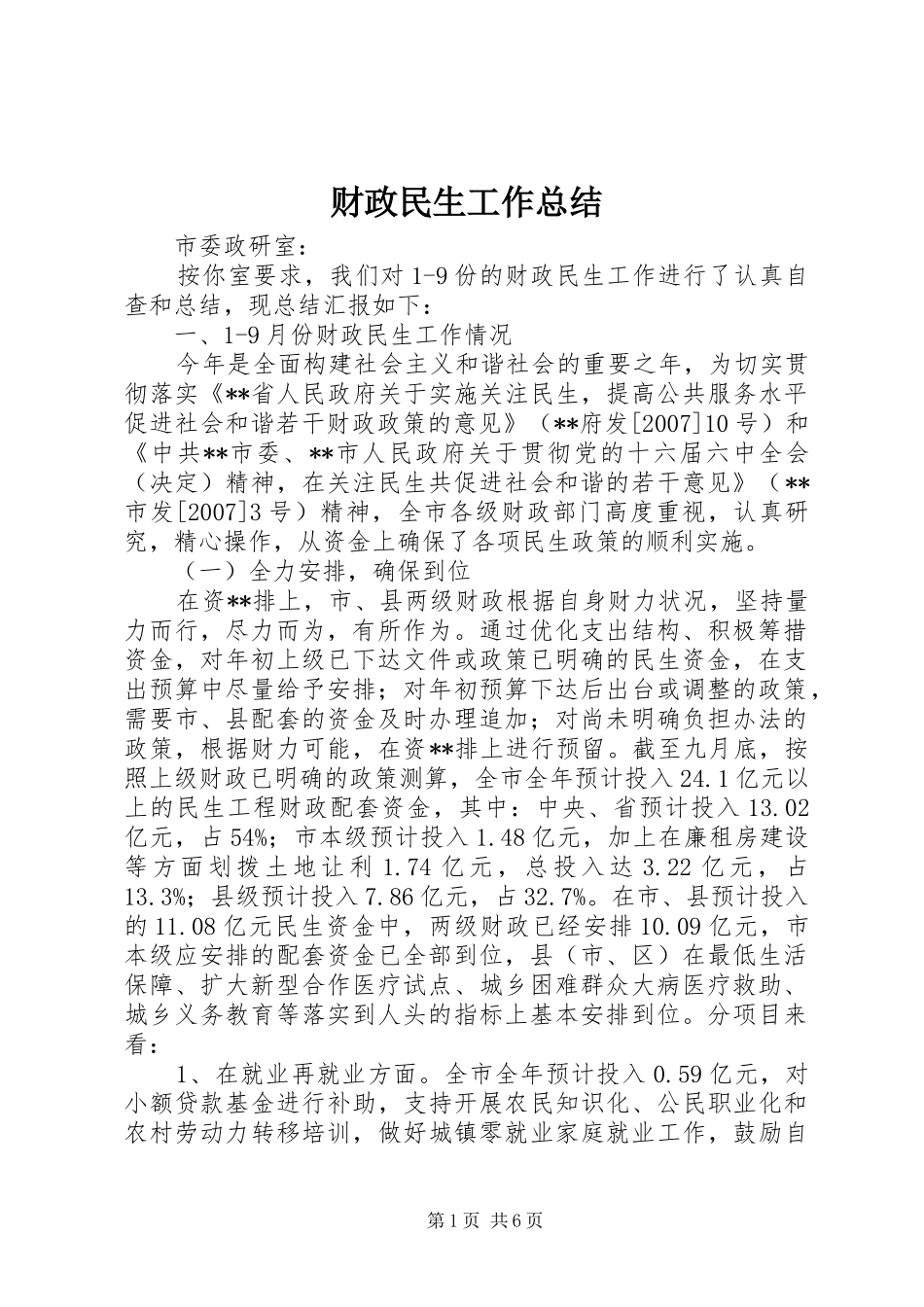 2024年财政民生工作总结_第1页