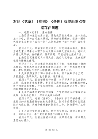 2024年对照党章准则条例找差距重点查摆存在问题