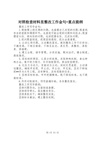 2024年对照检查材料里整改工作金句重点提纲