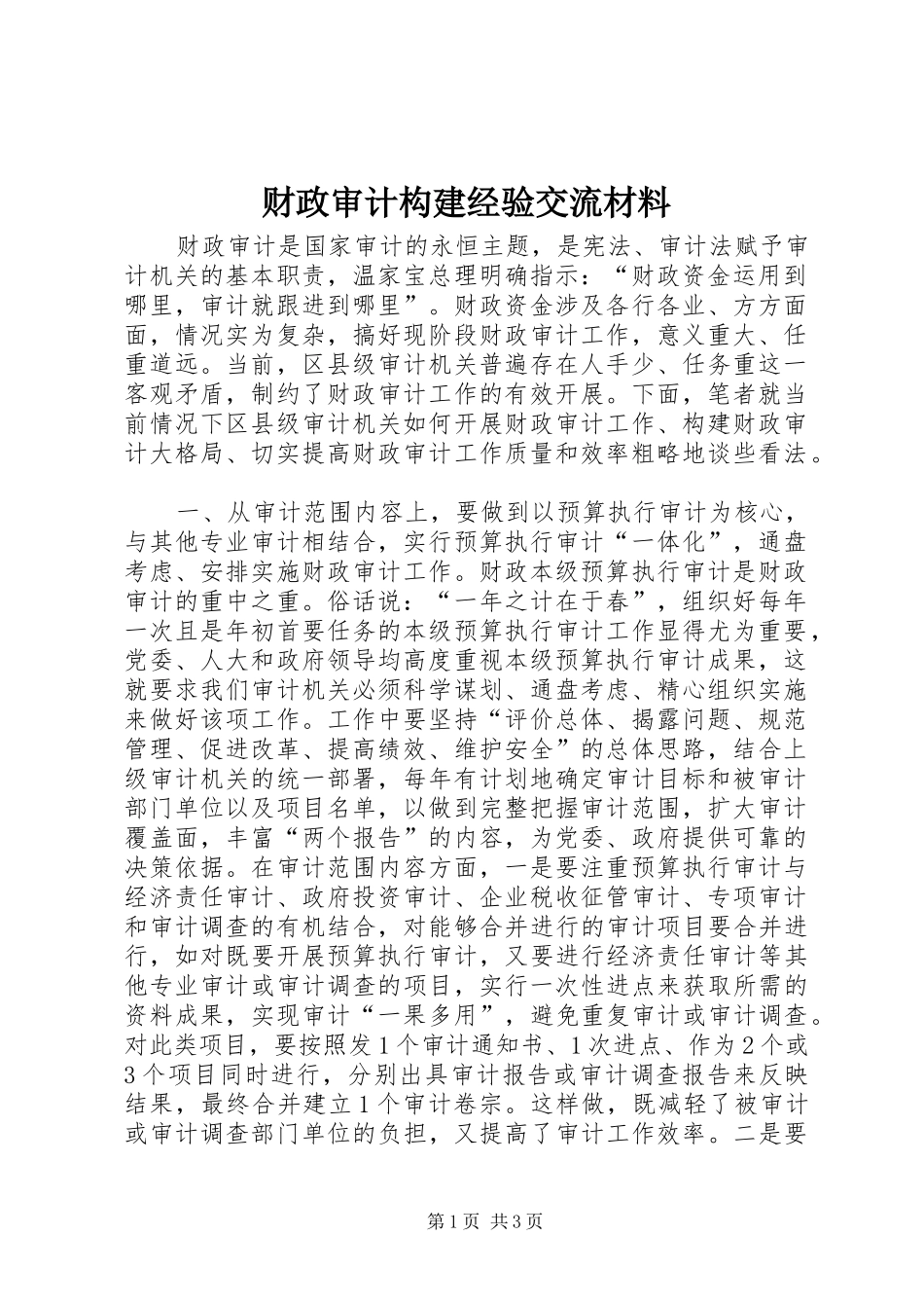 2024年财政审计构建经验交流材料_第1页