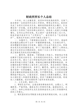 2024年财政所所长个人总结