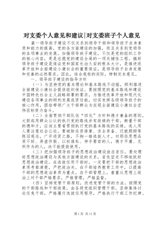 2024年对支委个人意见和建议对支委班子个人意见