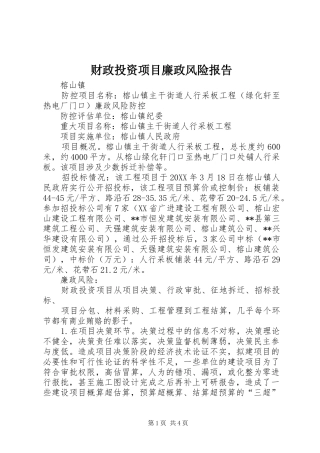 2024年财政投资项目廉政风险报告