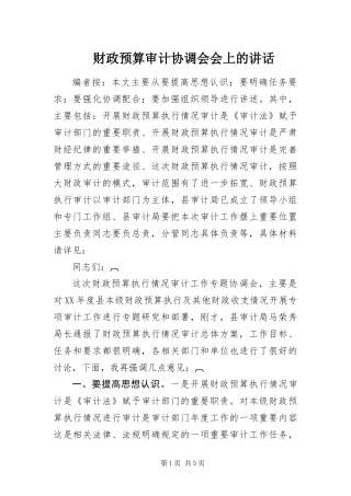 2024年财政预算审计协调会会上的致辞