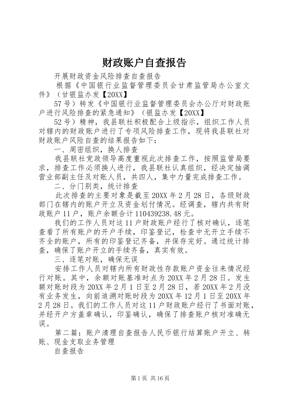 2024年财政账户自查报告_第1页