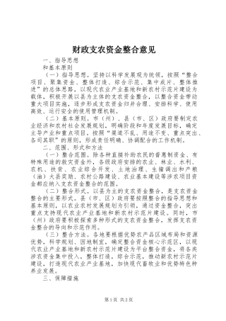 2024年财政支农资金整合意见