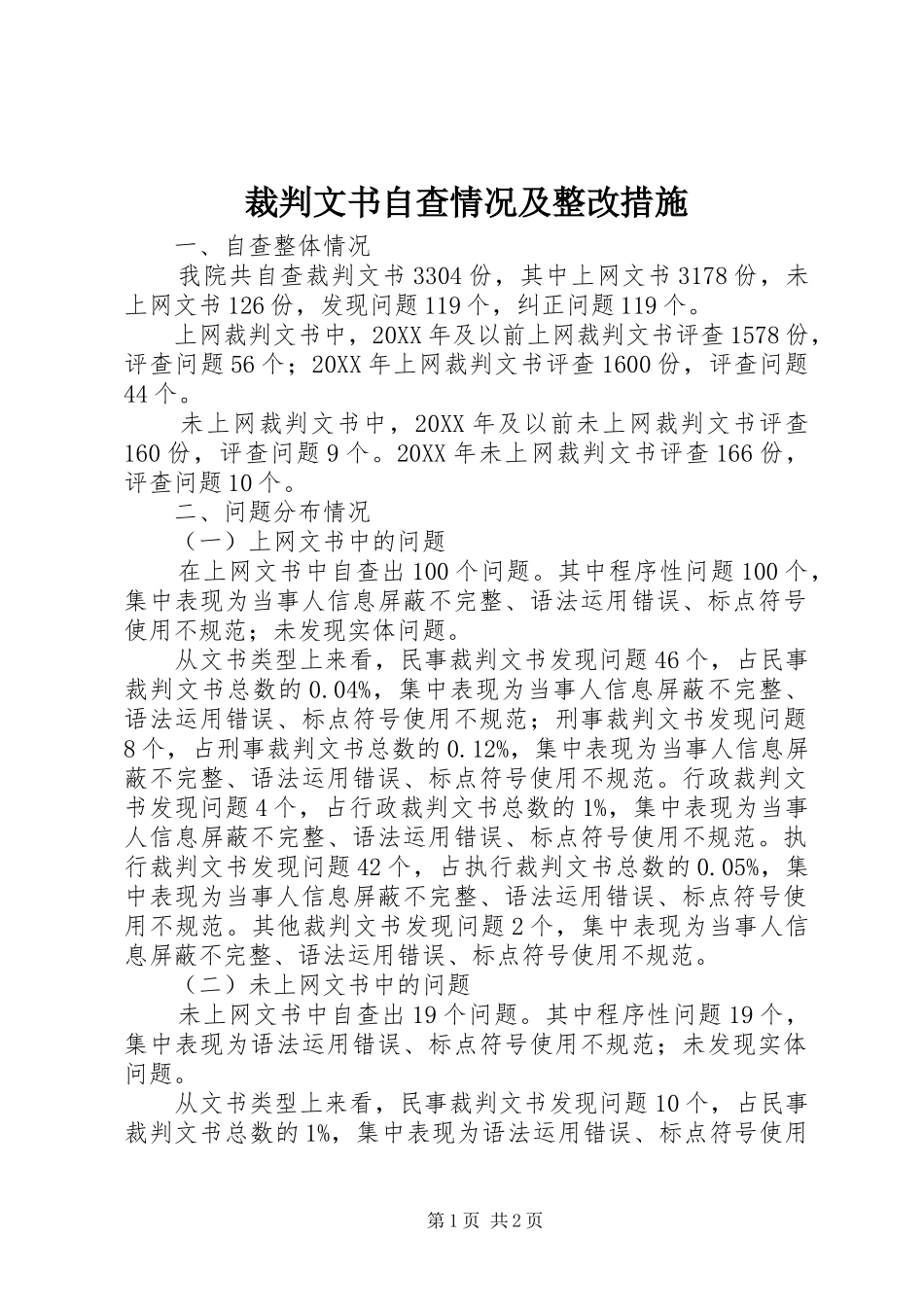 2024年裁判文书自查情况及整改措施_第1页