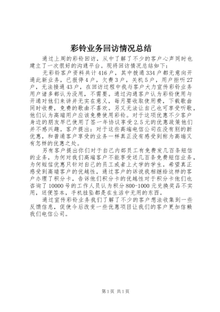 2024年彩铃业务回访情况总结