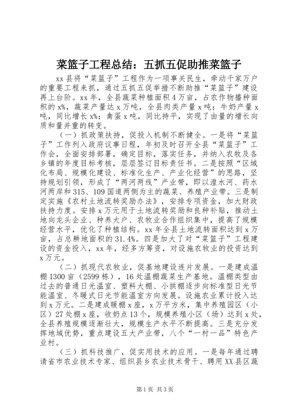 2024年菜篮子工程总结五抓五促助推菜篮子_第1页