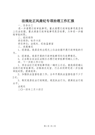 2024年法规处正风肃纪专项治理工作汇报
