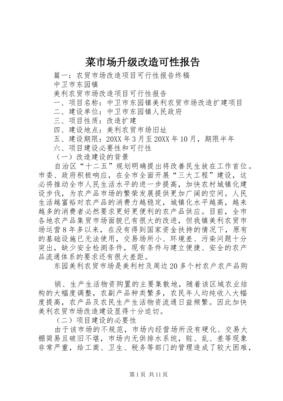 2024年菜市场升级改造可性报告_第1页