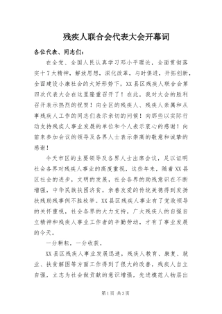 2024年残疾人联合会代表大会开幕词