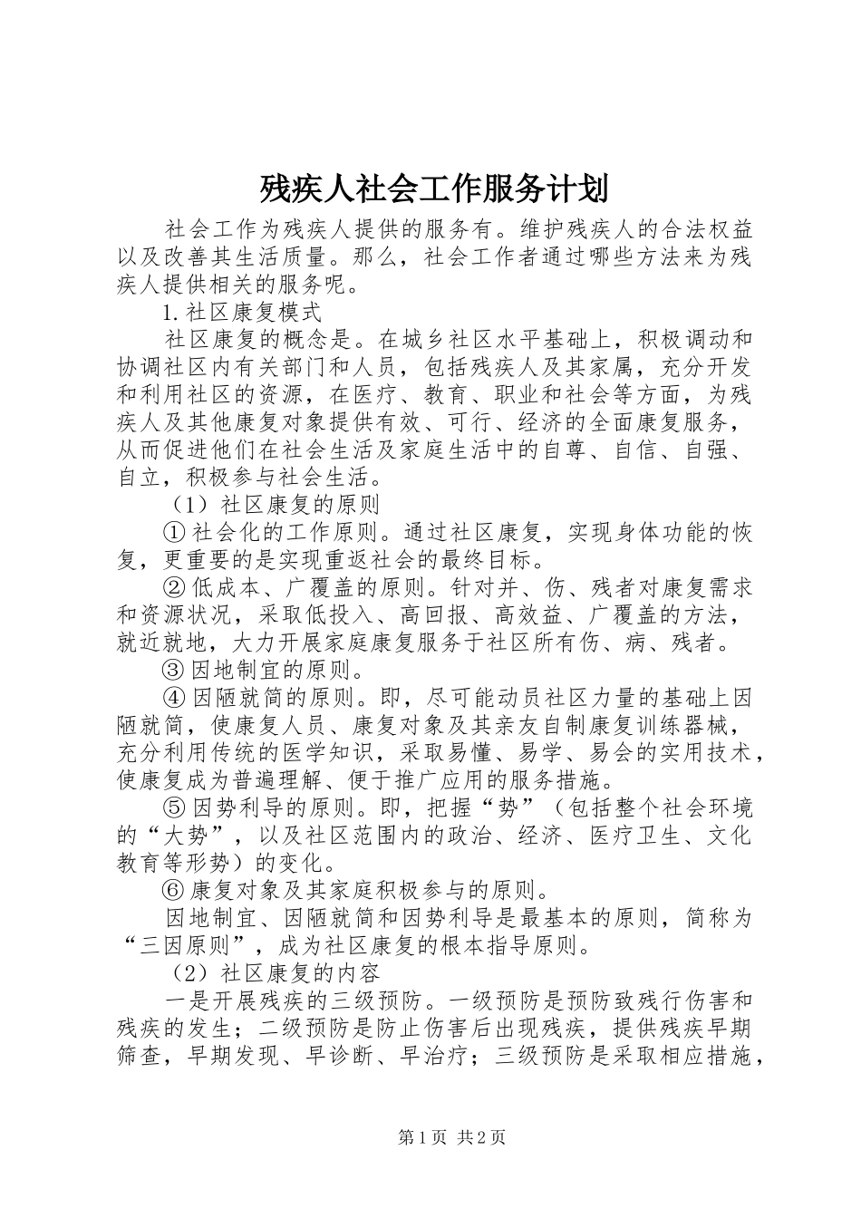 2024年残疾人社会工作服务计划_第1页