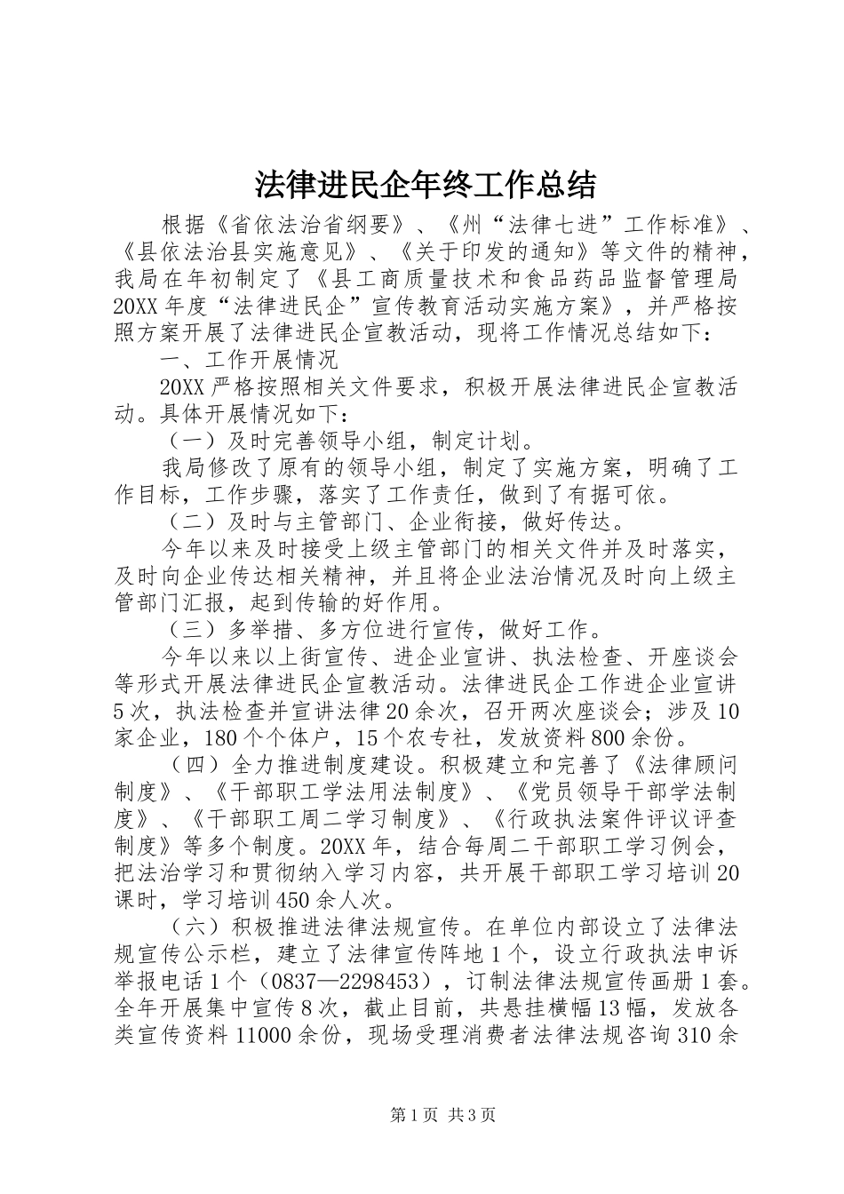 2024年法律进民企年终工作总结_第1页