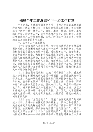 2024年残联半年工作总结和下一步工作打算