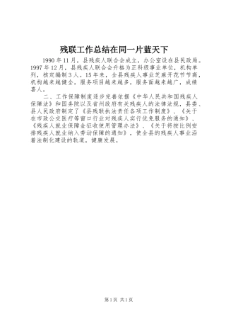 2024年残联工作总结在同一片蓝天下