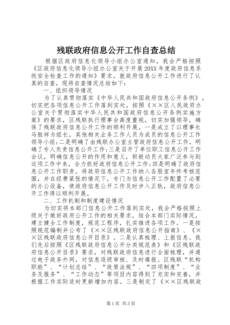 2024年残联政府信息公开工作自查总结_第1页