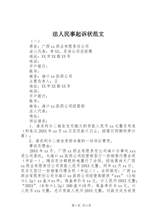 2024年法人民事起诉状范文