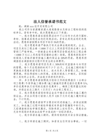 2024年法人信誉承诺书范文