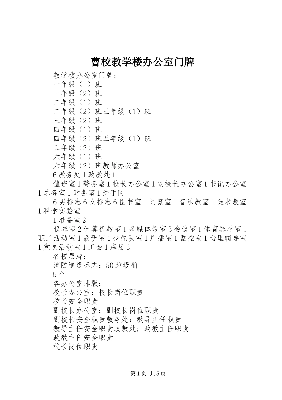 2024年曹校教学楼办公室门牌_第1页