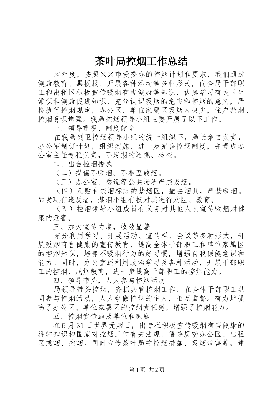 2024年茶叶局控烟工作总结_第1页