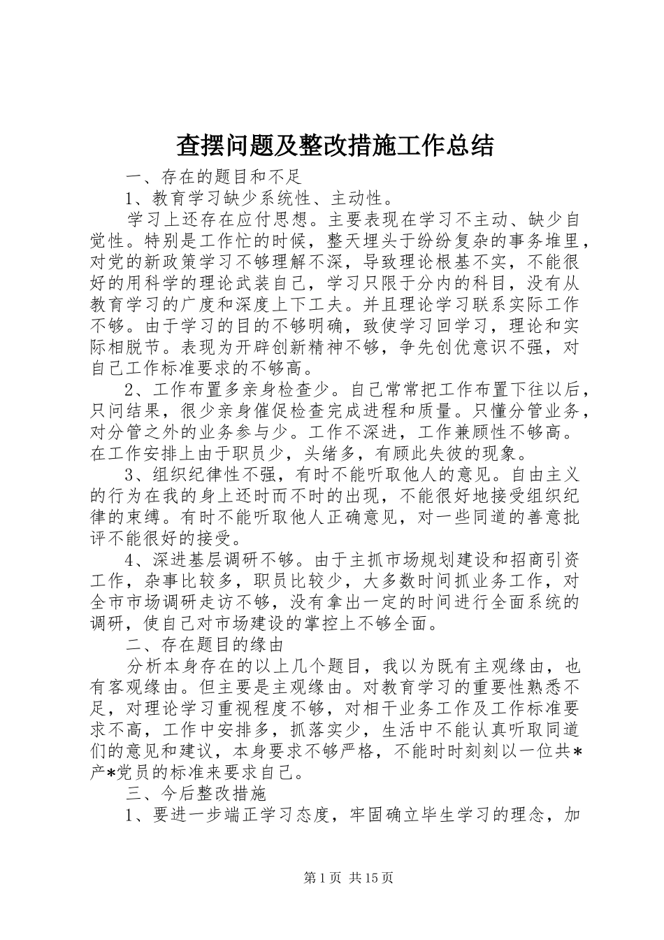 2024年查摆问题及整改措施工作总结_第1页