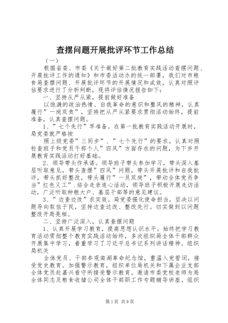 2024年查摆问题开展批评环节工作总结