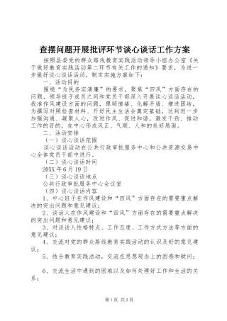 2024年查摆问题开展批评环节谈心谈话工作方案