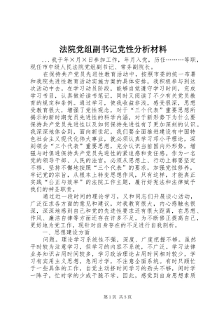 2024年法院党组副书记党性分析材料