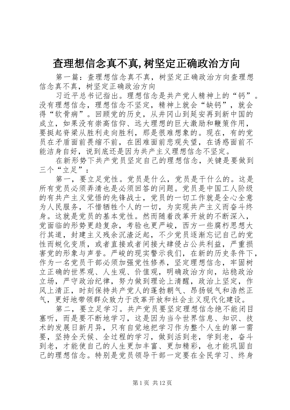 2024年查理想信念真不真树坚定正确政治方向_第1页