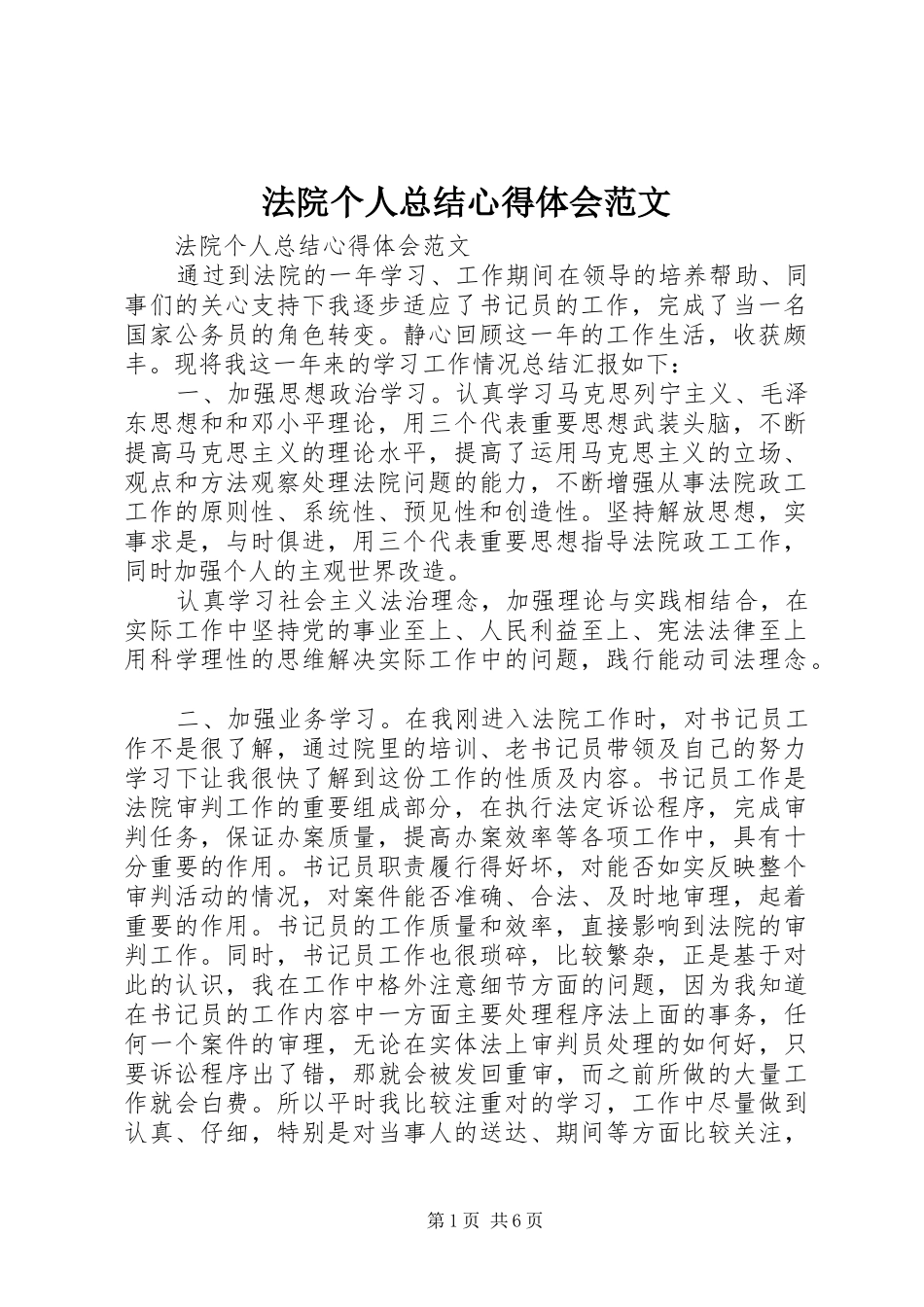 2024年法院个人总结心得体会范文_第1页