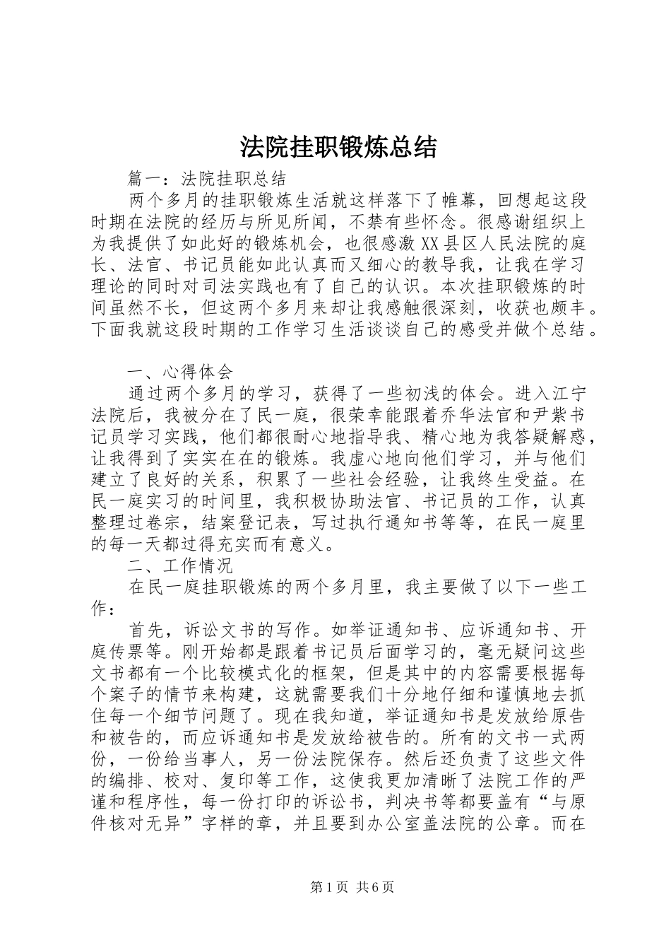2024年法院挂职锻炼总结_第1页