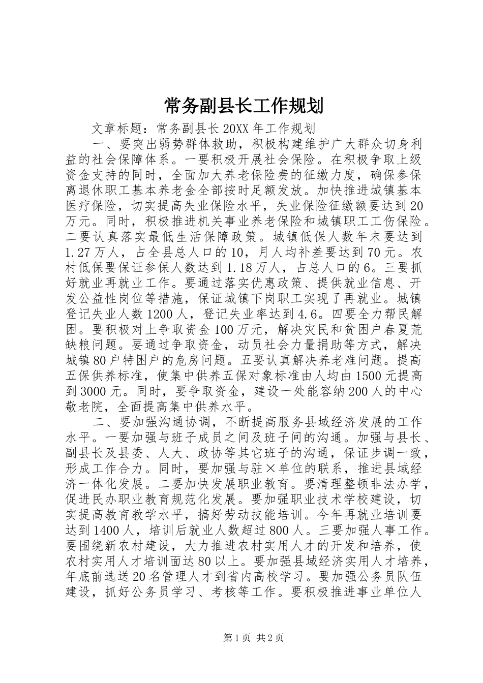 2024年常务副县长工作规划_第1页
