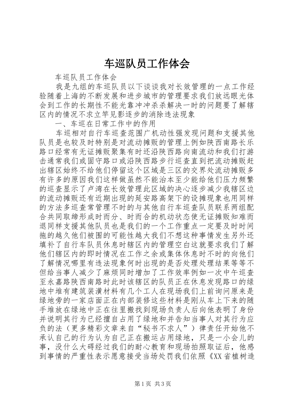 2024年车巡队员工作体会_第1页