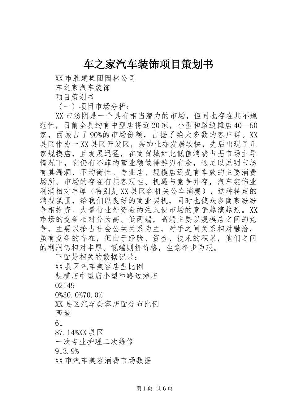 2024年车之家汽车装饰项目策划书_第1页