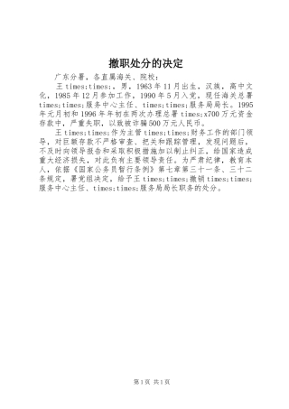 2024年撤职处分的决定