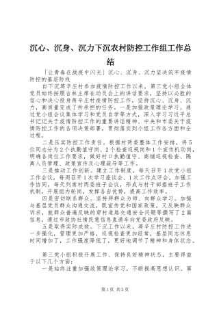 2024年沉心沉身沉力下沉农村防控工作组工作总结