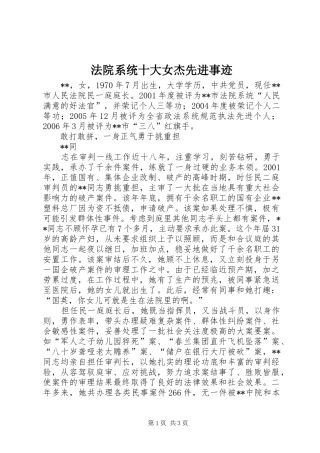 2024年法院系统十大女杰先进事迹